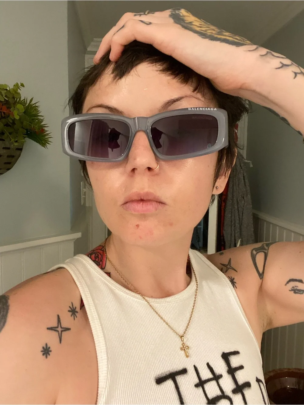 Balenciaga Matte Gray Narrow Rectangular Sunglasses